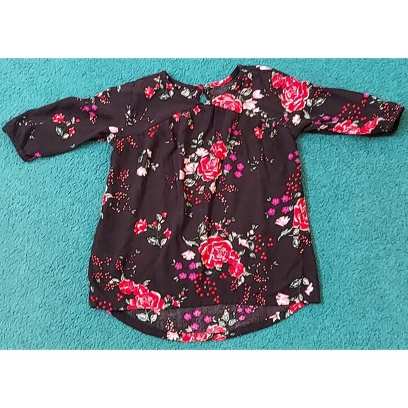 Old Navy Little Girls 3/4 Sleeve High Low Light Blouse Top Size S Black Floral - Picture 1 of 7